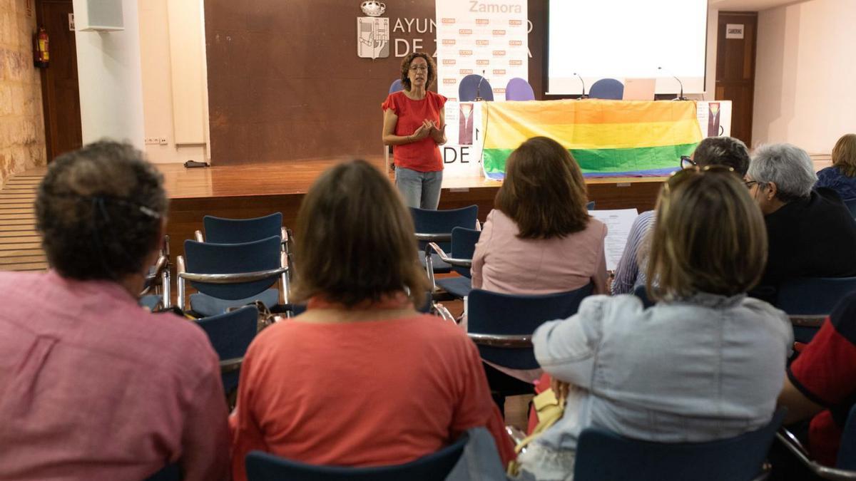 Laura Mayo, secretaria de Enseñanza de CCOO Salamanca, durante el taller.