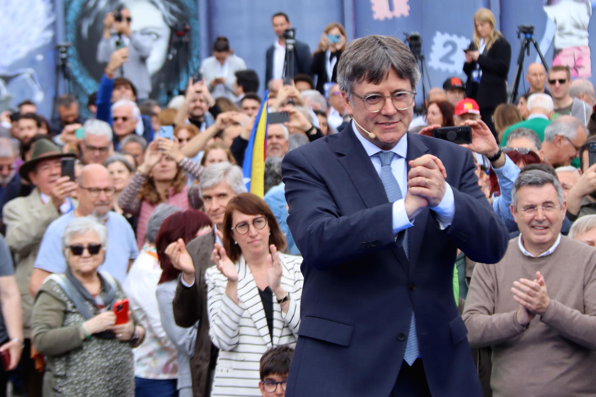 El candidat de Junts a les eleccions del 12-M, Carles Puigdemont, a l'acte públic d'Elna