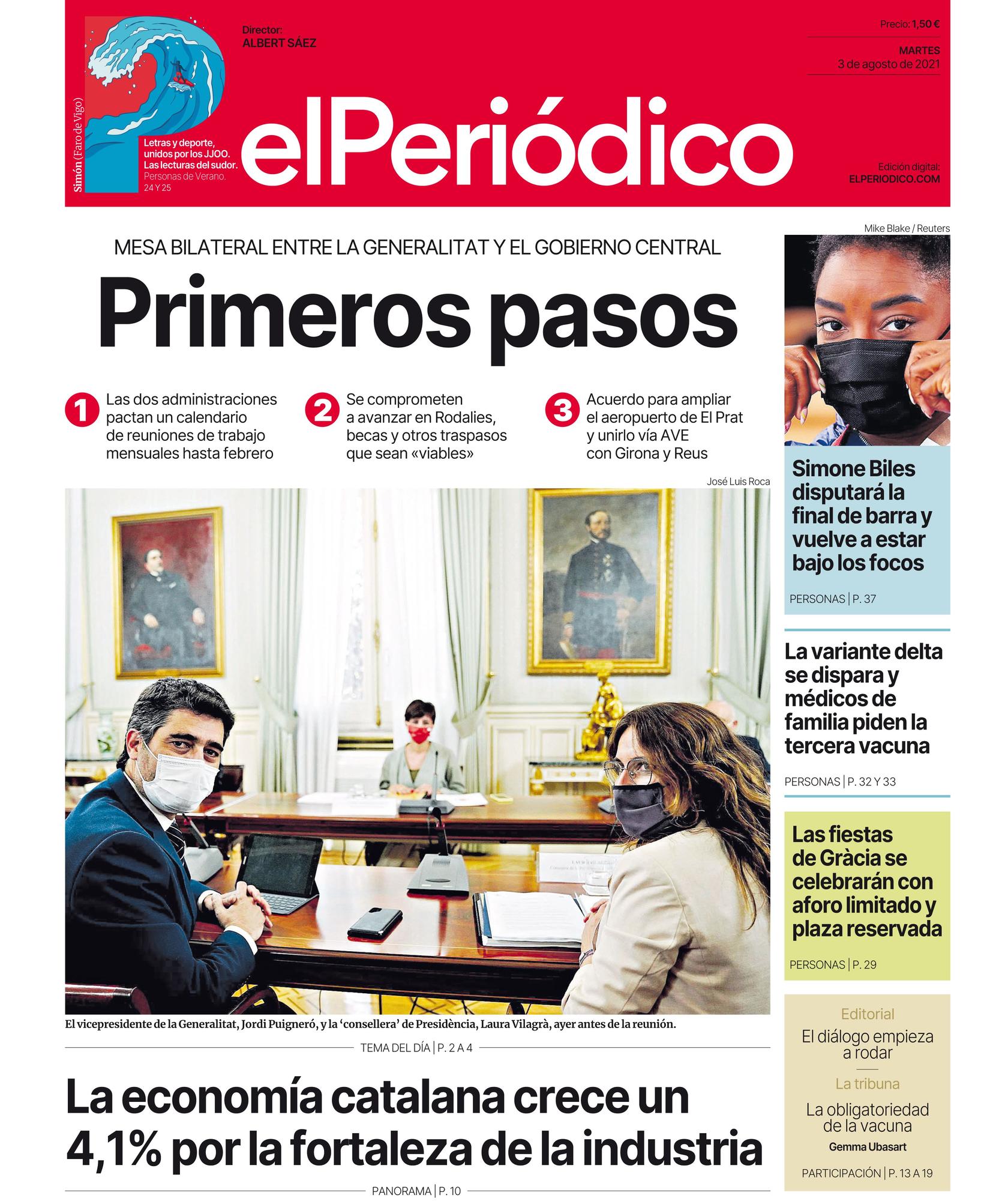 La portada de EL PERIÓDICO del 3 de agosto de 2021