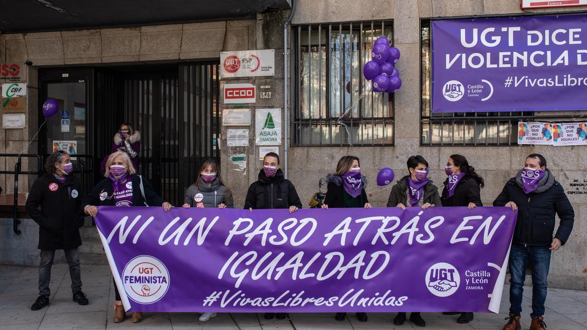 Concentración de sindicatos en el 8M del pasado año en la plaza de Alemania.