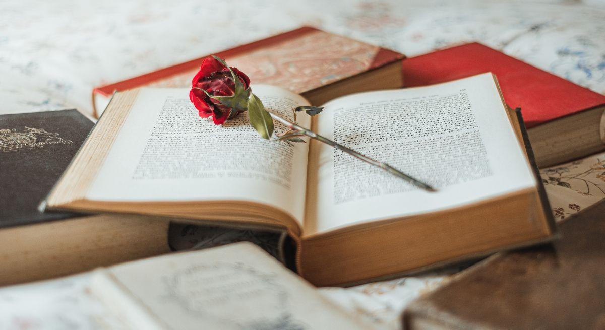 Un libro con una rosa en su interior