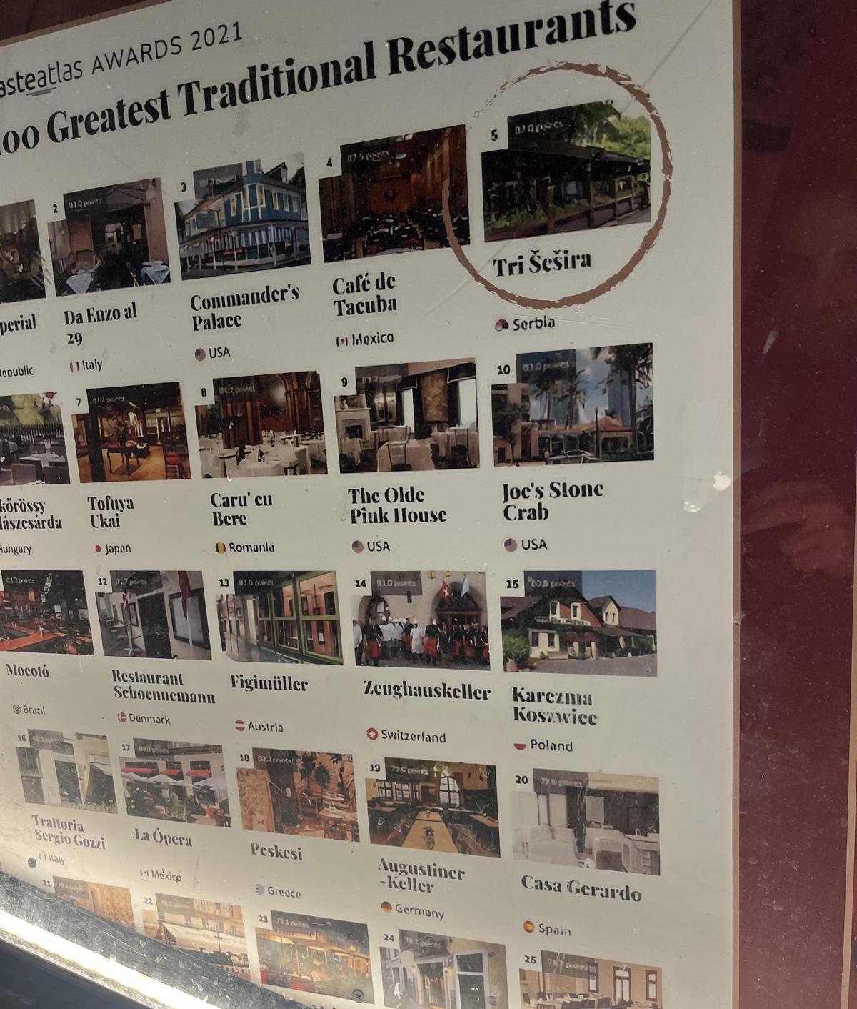 El cartel, a la puerta de Tri Sesira, con Casa Gerardo en la lista.