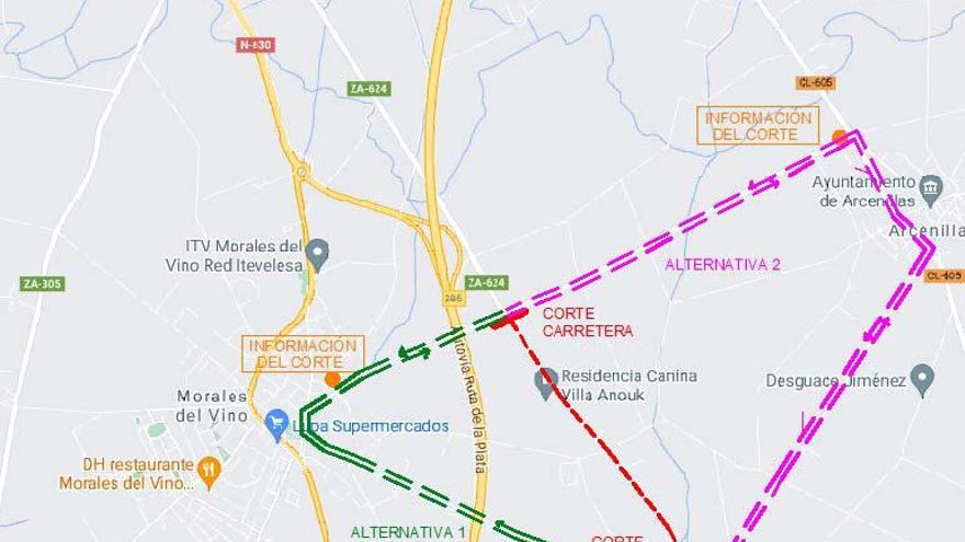 Corte del camino de Arcenillas - Morales hasta Pontejos a partir del lunes