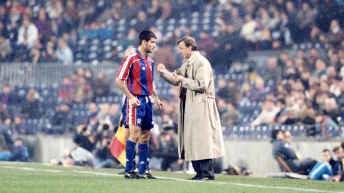 Cruyff y Guardiola en el Camp Nou