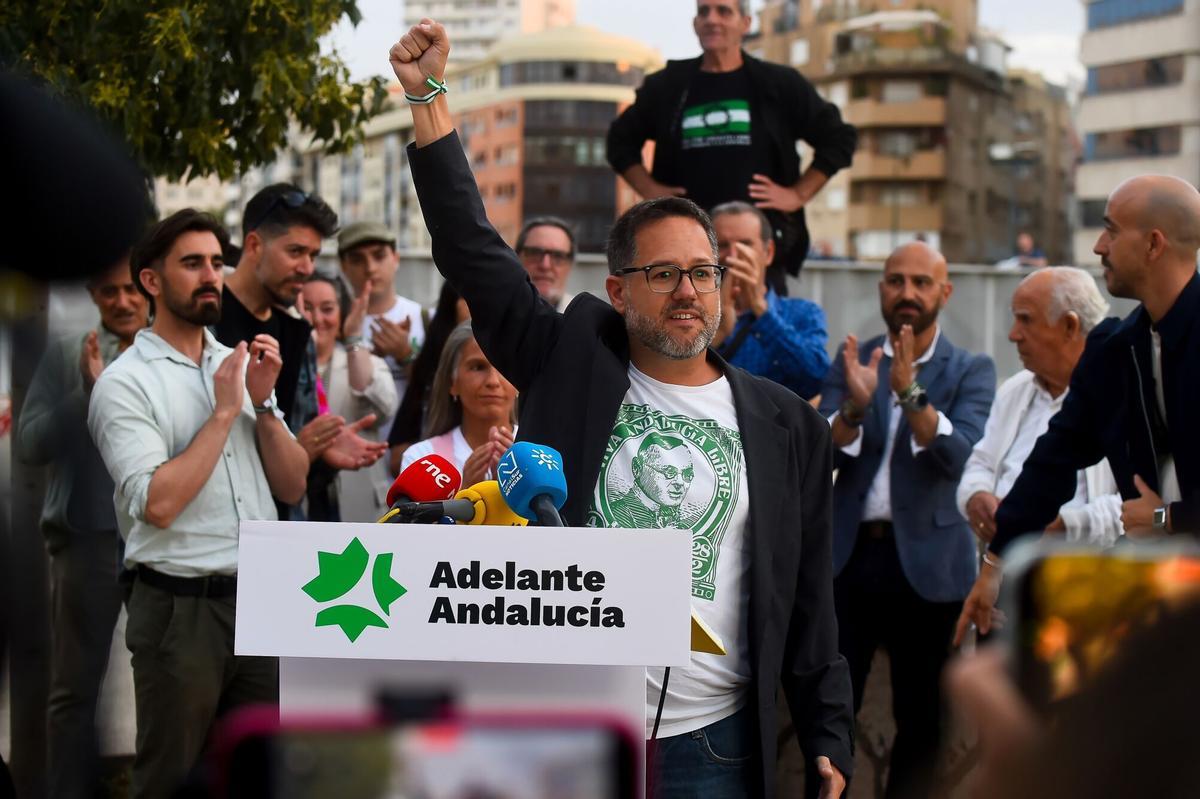 El candidato de Adelante Andalucía a la Presidencia de la Junta de Andalucía, José Ignacio García, durante el acto público de apertura de campaña.