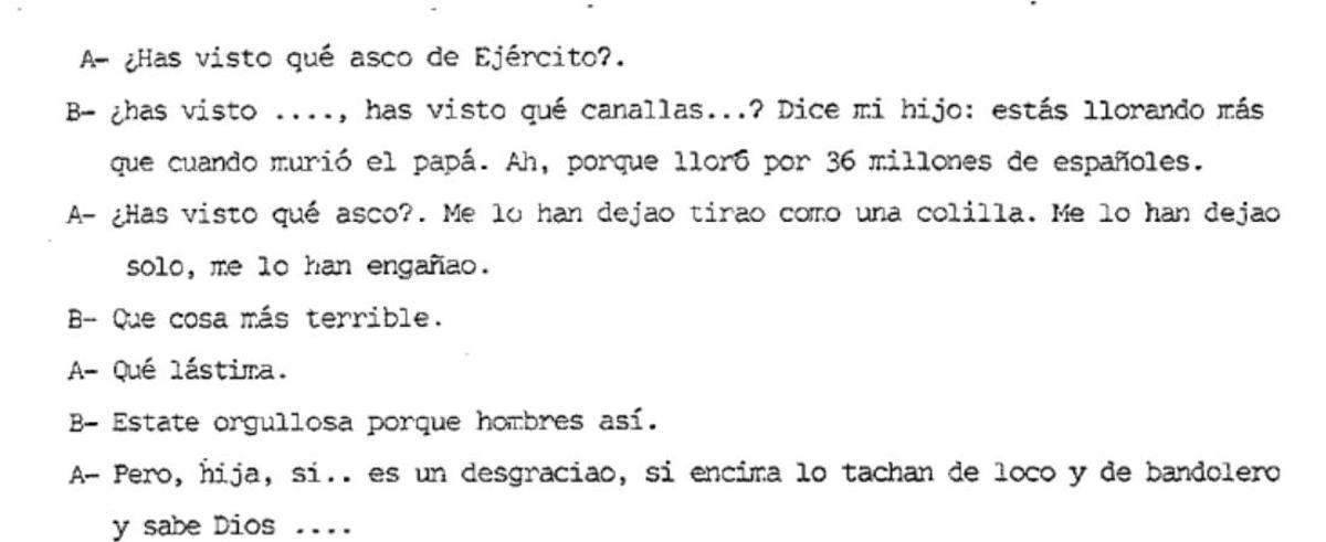 Conversación de la mujer de Tejero