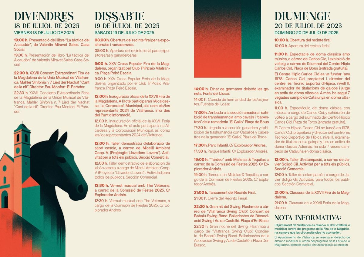 Díptico con toda la agenda de actividades de la Fira de la Magdalena.