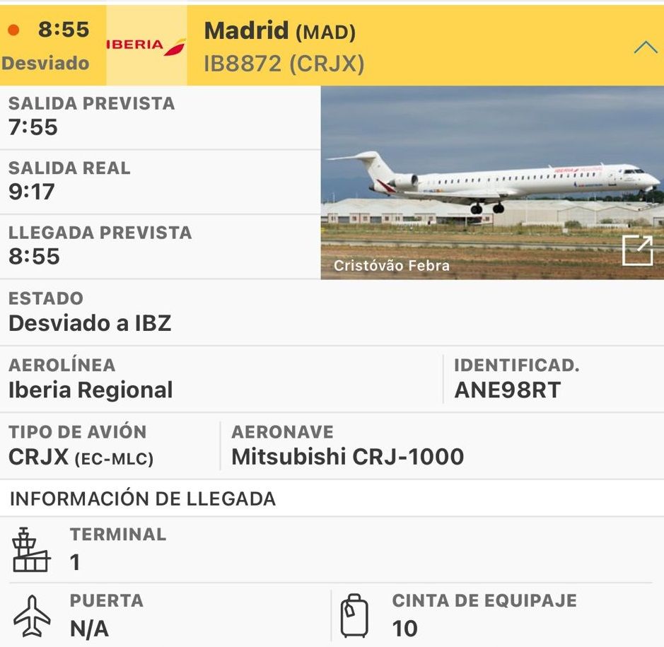 Vuelo de Madrid a Valencia desviado a Ibiza