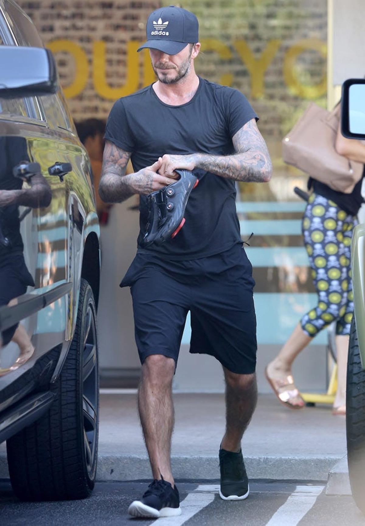 David Beckham, todo sudoroso al salir de spinning