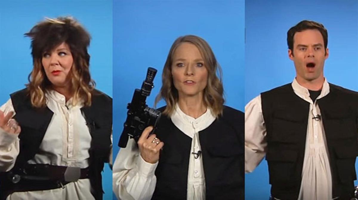 Melissa McCarthy, Jodie Foster y Bill Hader son algunas de las estrellas que participan en la parodia del casting para elegir al actor que encarnará a Han Solo de joven en la nueva entrega de la saga de ’Star Wars’.