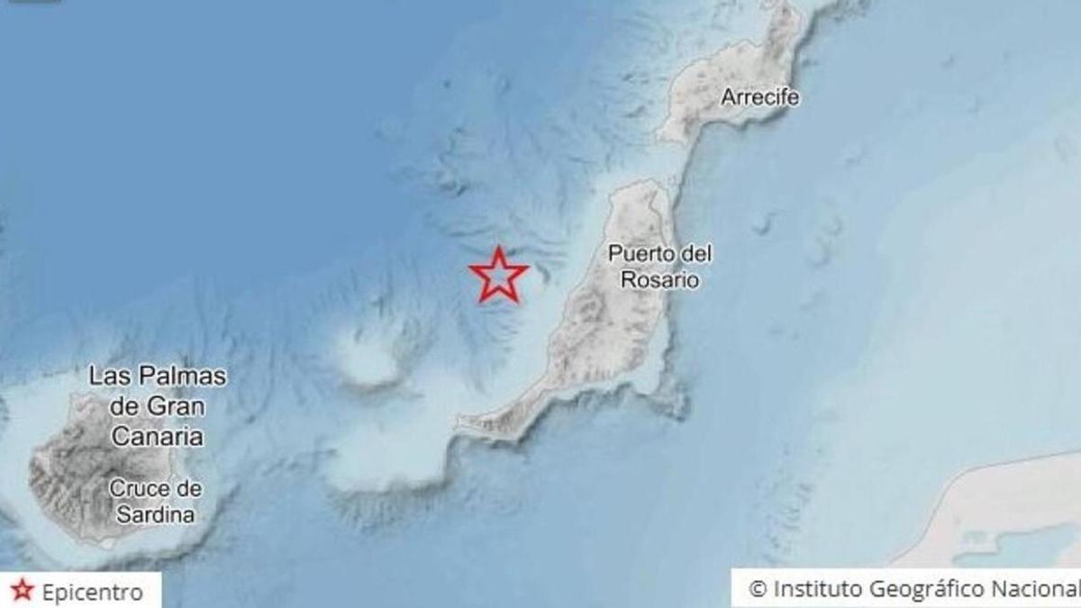 Terremoto al oeste de Fuerteventura a las 22.35 horas del domingo 31 de mayo de 2026.