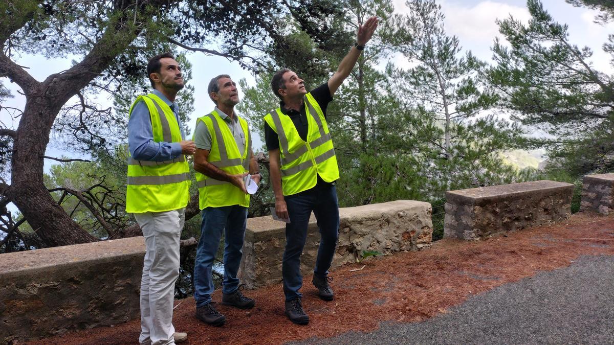 Las autoridades visitan las obras de contención de los taludes en la carretera de Formentor.