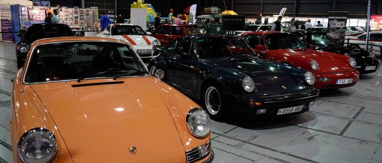 Exposición de modelos de Porsche 911.