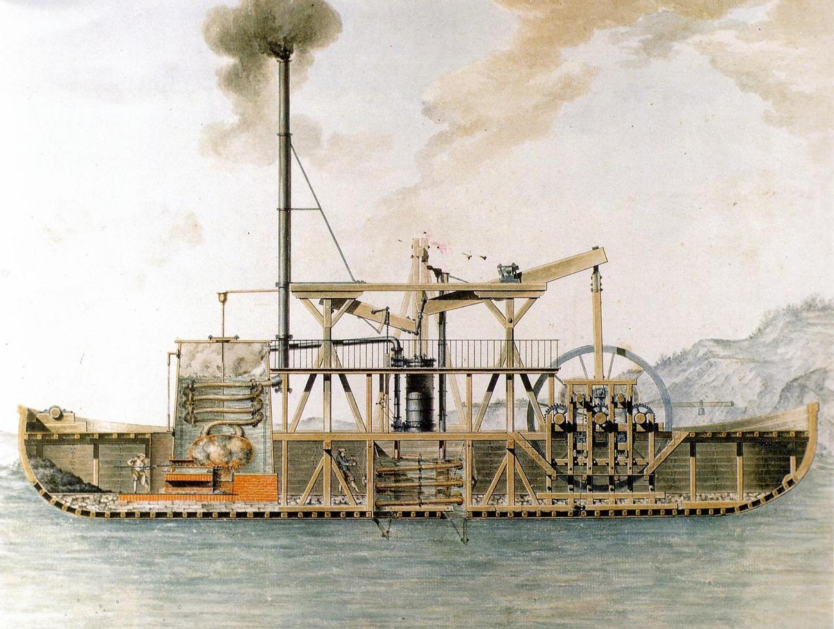 Draga de extracción de fango del canario Agustín de Betancourt. En el Puerto de Málaga funcionó un pontón de vapor diseñado por este ingeniero.