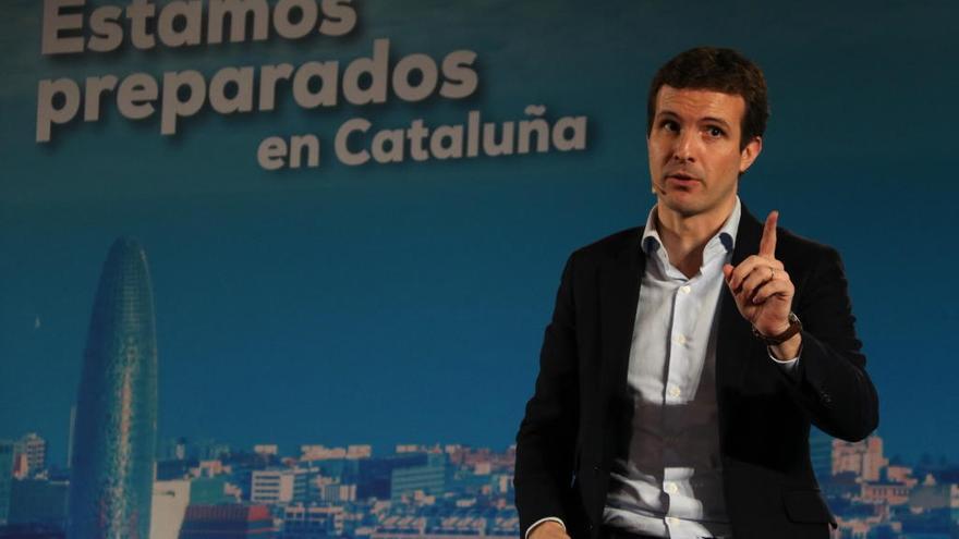 El president del PP, Pablo Casado, en un acte de presentació de les candidatures