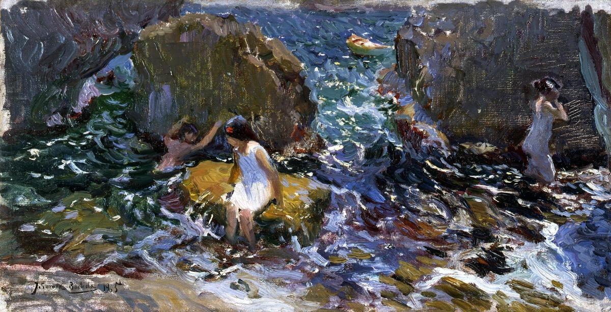 El óleo «Niños bañándose  entre las rocas.Jávea»  (1905).