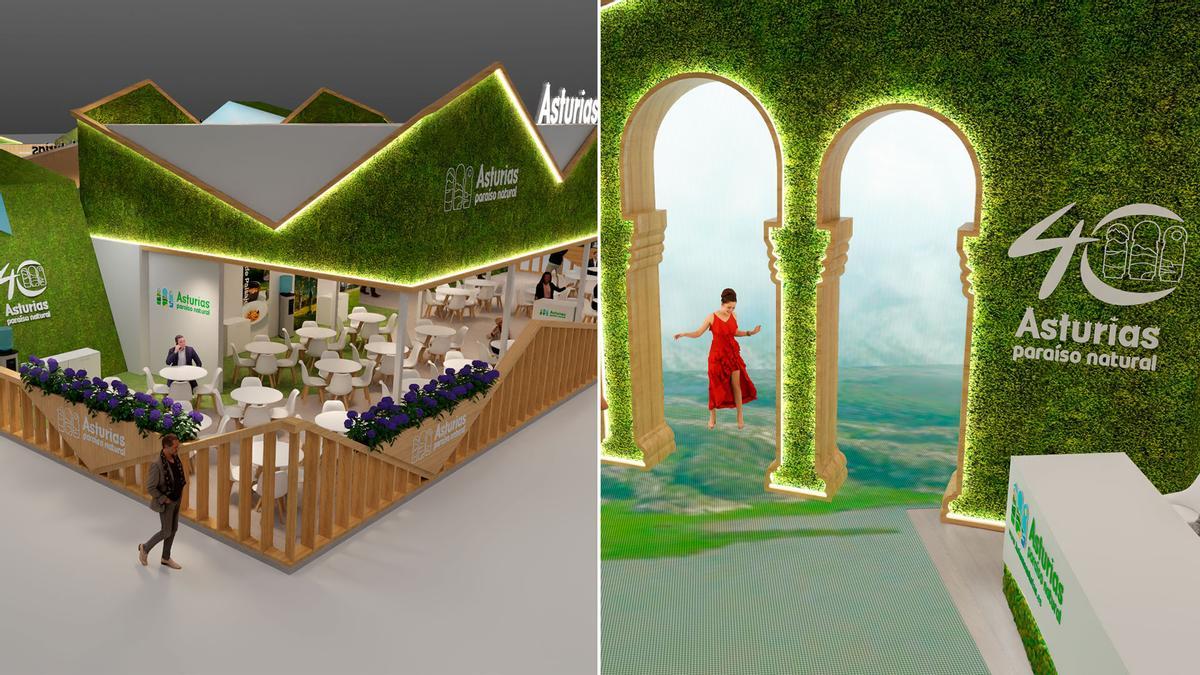 Dos recreaciones del pabellón de Asturias en Fitur.