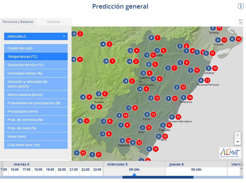 Previsión de Aemet para el miércoles.