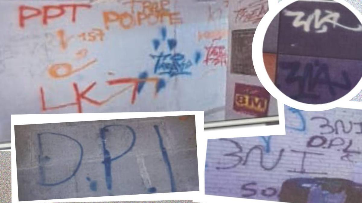 Graffitis de los Trinitarios. PPT significa Popote, su grito de guerra.