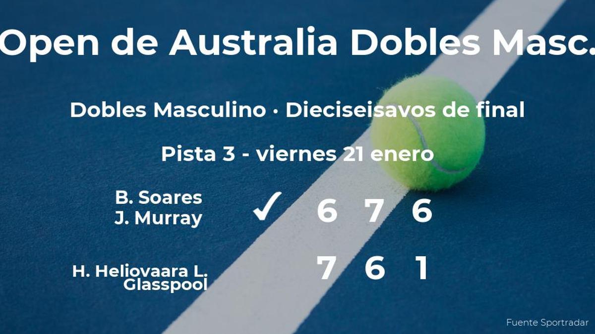 Los tenistas Soares y Murray le arrebatan la plaza de los octavos de final a Heliovaara y Glasspool