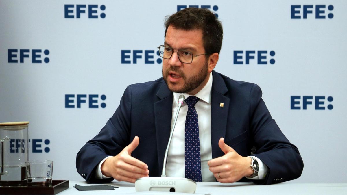 El president de la Generalitat Pere Aragonès este lunes en la agencia EFE.