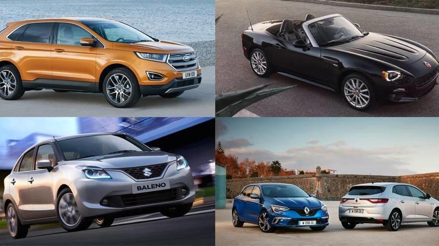 Loas nuevos aspirantes de abril, Ford Edge, Fiat 124 Spider y Suzuki Baleno, junto al ganador de la votación del mes de marzo, el Renault Mégane