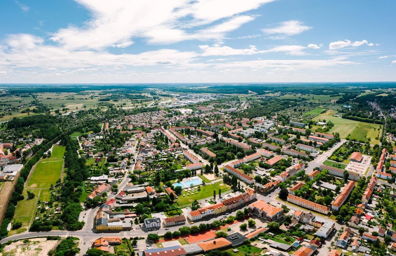 Vista de pájaro del pueblo de Guben.