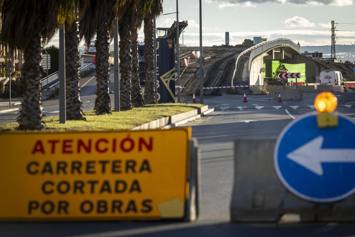 Desvío a la salida de Utebo por el corte provocado por las obras en la N-232.