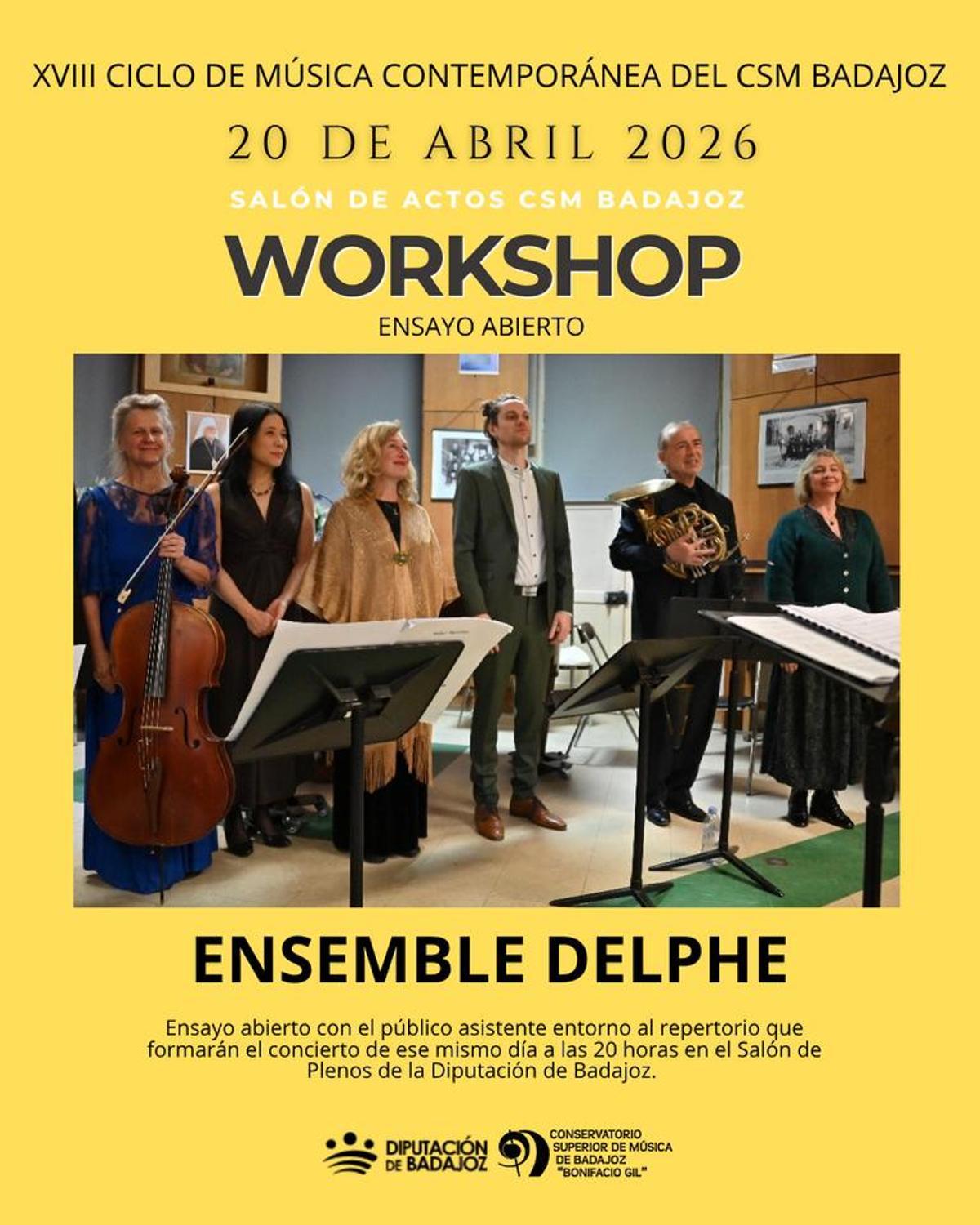 El Ensemble Delphe ofrece hoy un ensayo abierto y un concierto dentro del Ciclo de Música Contemporánea de Badajoz.
