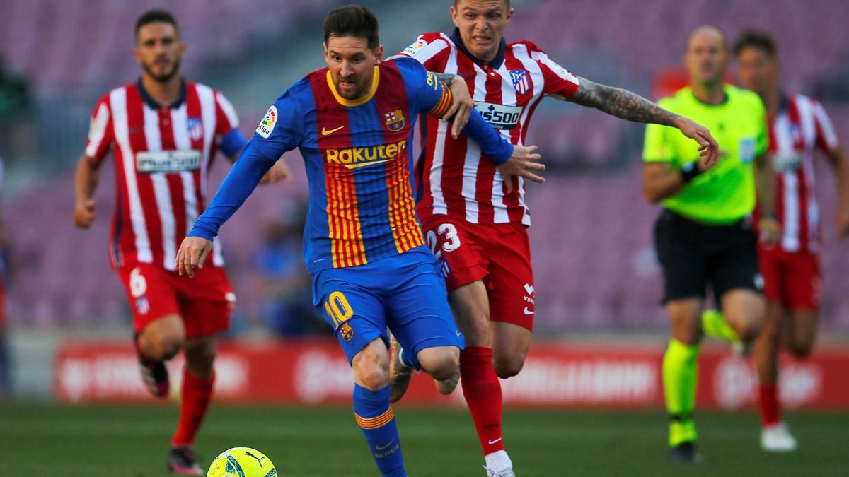 Messi, en una acción contra el Atlético de Madrid en el Camp Nou el 8 de mayo (0-0)