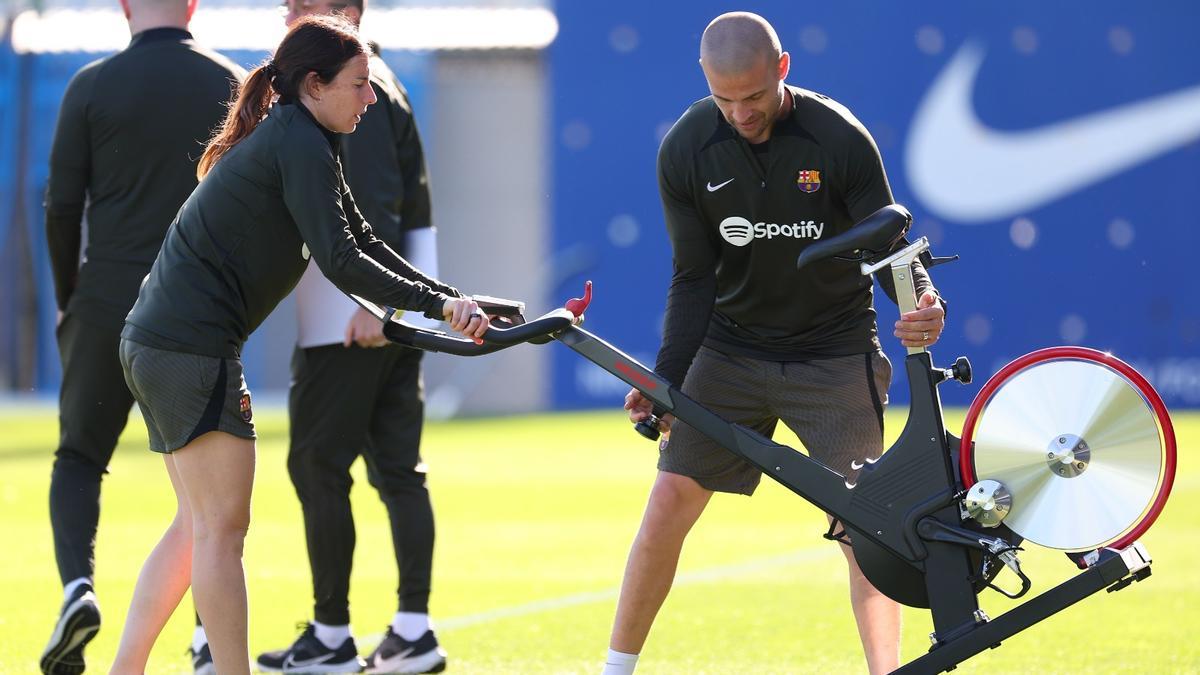 Las bicicletas estáticas han sido una de las protagonistas del entrenamiento previo al duelo contra el Getafe