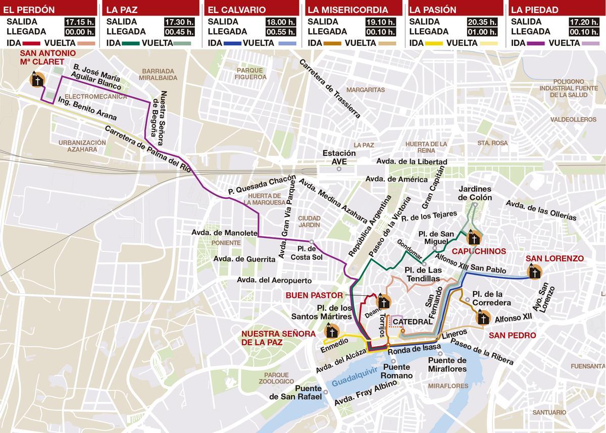Itinerarios del Miércoles Santo en Córdoba.