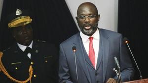 Weah ofrece su primer discurso sobre el estado de la nación, en la Cámara Nacional de Legisladores, en Monrovia, el 29 de enero.