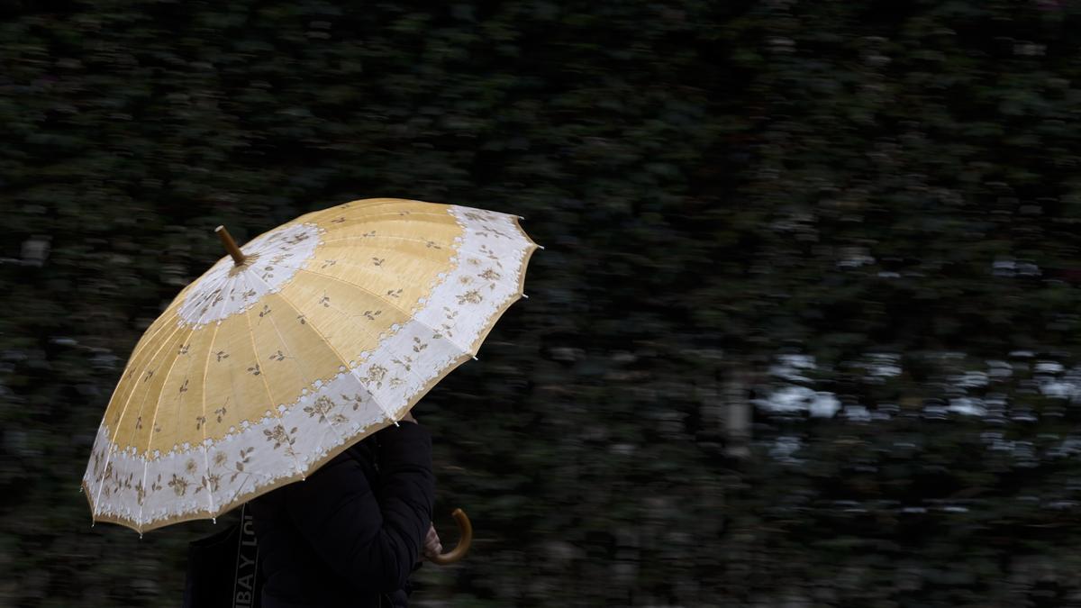 Una persona se protegen de la lluvia con un paraguas.