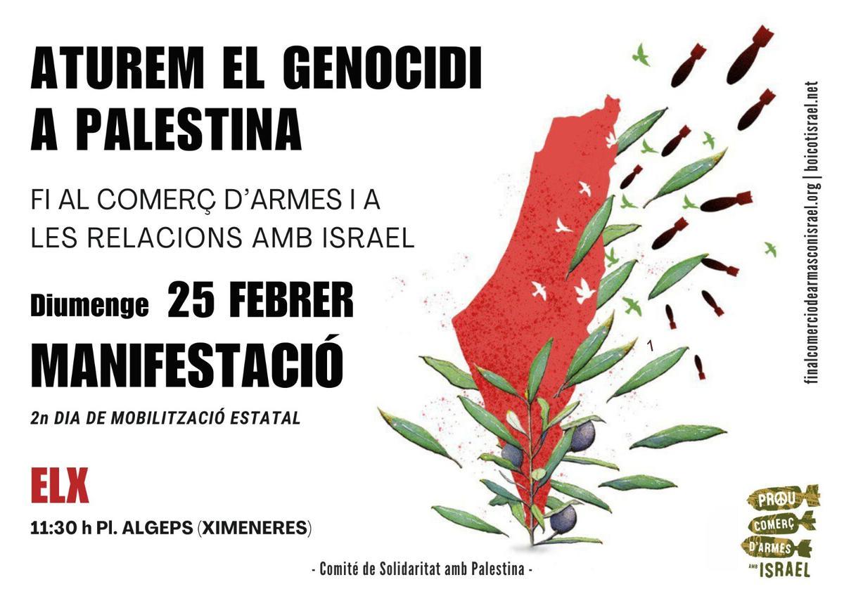 Cartel de la convocatoria de este domingo contra el genocidio en Palestina