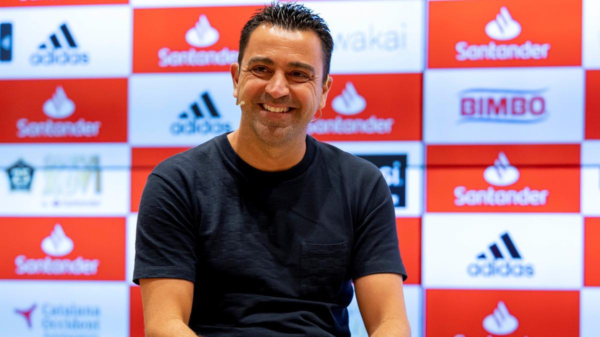 Xavi, en un momento del acto del Banco Santader.