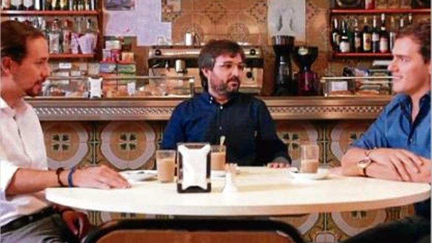 Pablo Iglesias i Albert Rivera, durant el cara a cara que van fer al programa &quot;Salvados&quot;, de Jordi Évole.