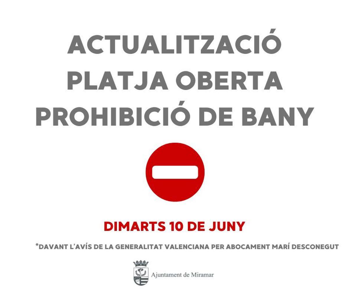 El anuncio del Ayuntamiento de Miramar.