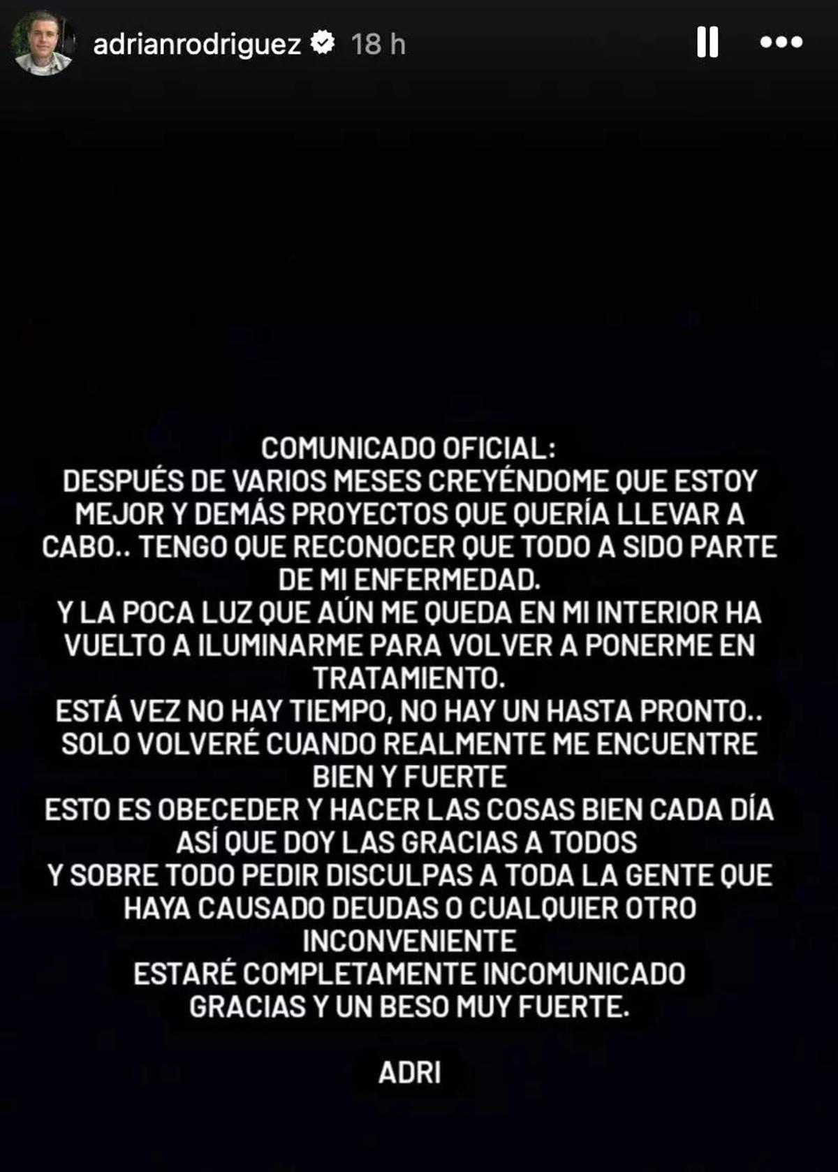 Comunicado de Adrián Rodríguez.