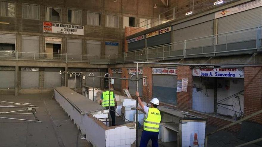 Operarios durante el inicio de las obras en el Mercado de Calatrava, en mayo de 2019.