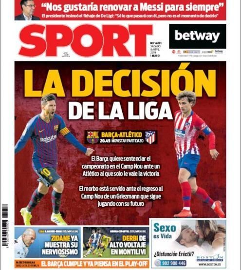 Portada SPORT  sábado 6 de abril de 2019