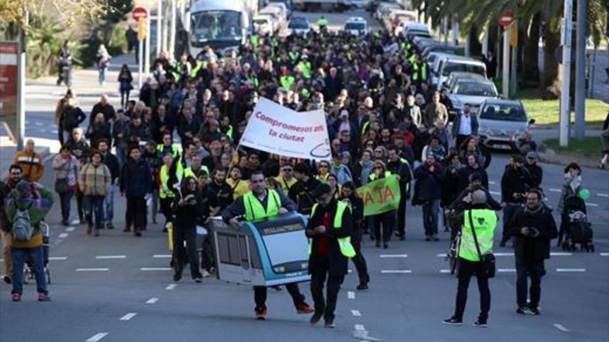 Manifestación para reclamar la conexión del tranvía en la avenida Diagonal, el pasado 20 de enero.