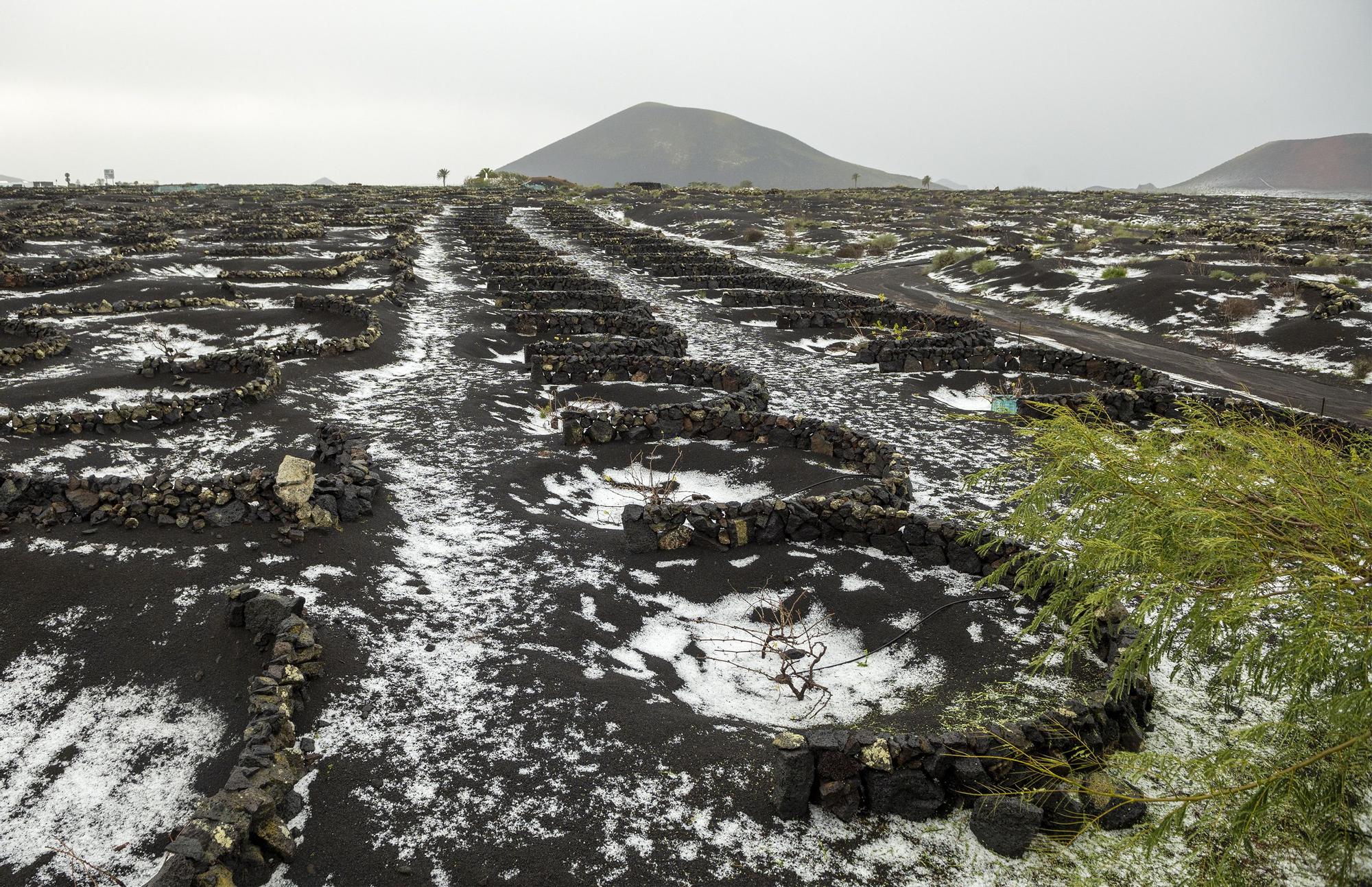 Temporal de lluvias y granizo en Lanzarote.