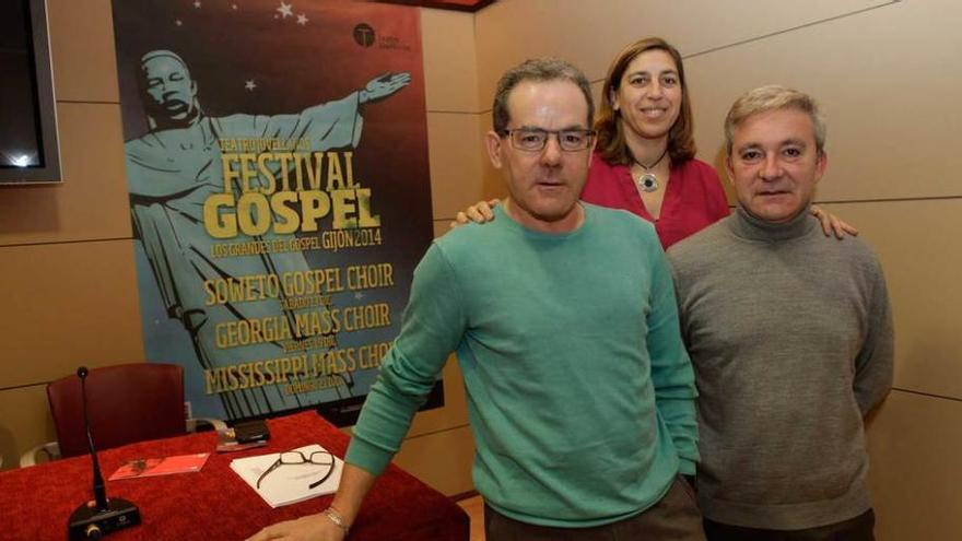 Luis Manjarrés, Teresa Sánchez y Toño Criado, en la presentación del Festival Gospel.