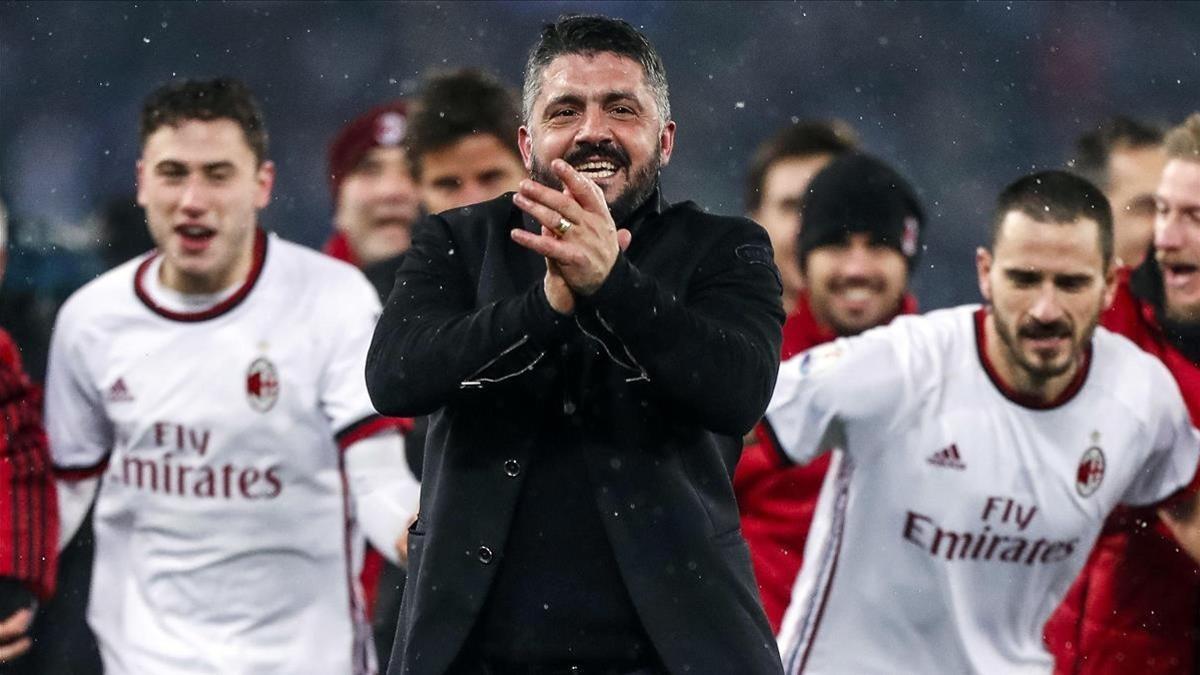 Gennaro Gattuso celebra un triunfo del Milan la pasada temporada.