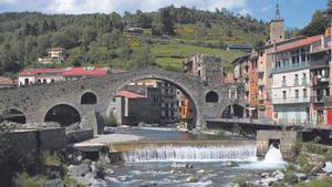 Stone bridge on Camprodon town called Small Gerona, Spain
