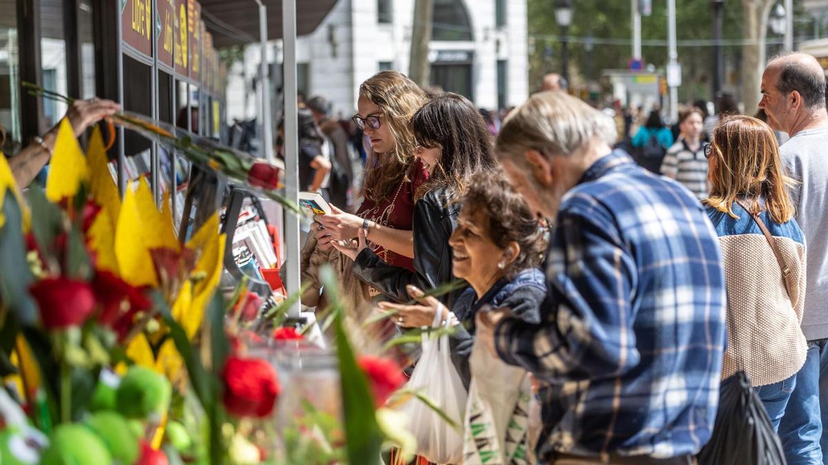 Map of Barcelona showing Sant Jordi book and flower stall locations across districts