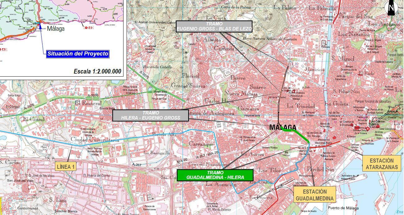 Así será el trazado del primer tramo de la línea del metro de Málaga hasta el Hospital Civil