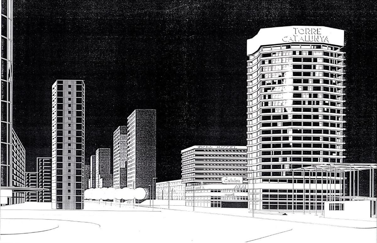 La vista proyectada en 1987 desde la actual avenida Josep Tarradellas de las torres planificadas en la calle Tarragona, en Barcelona.