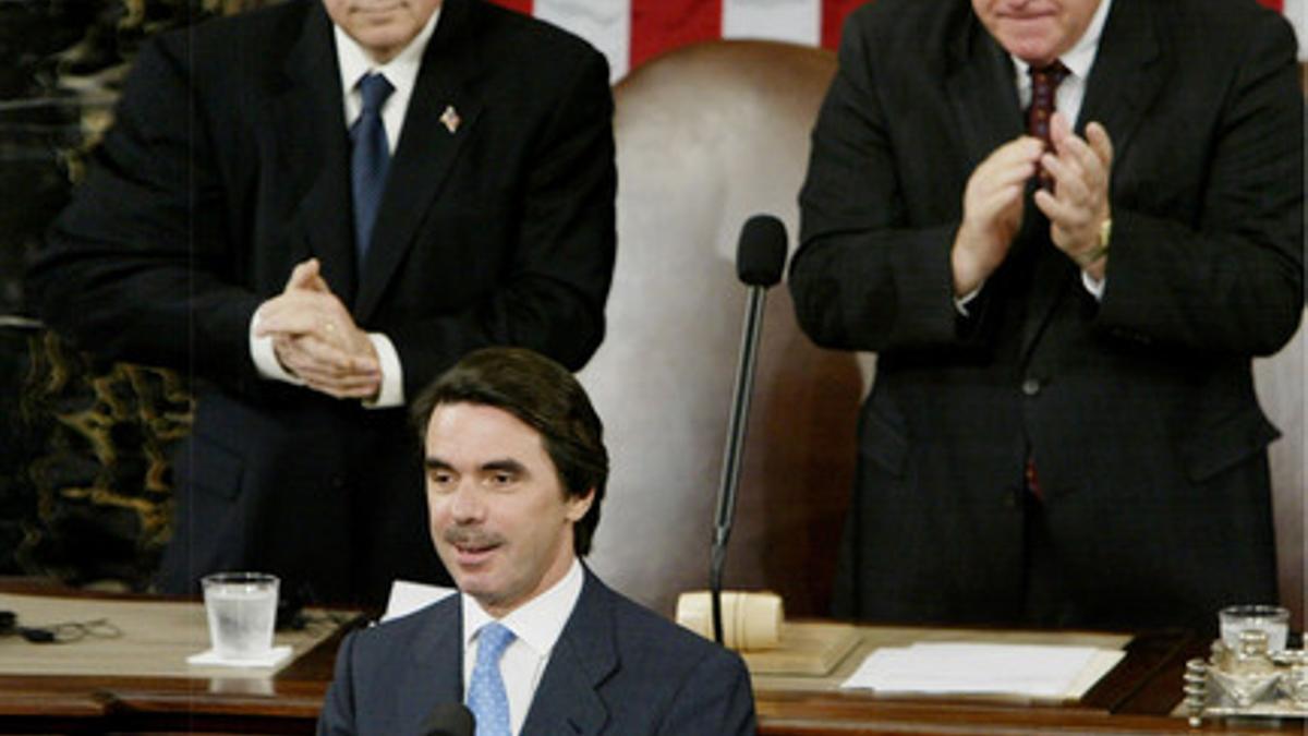 José María Aznar se dirige al Congreso de EEUU, en Washington, en febrero del 2004.